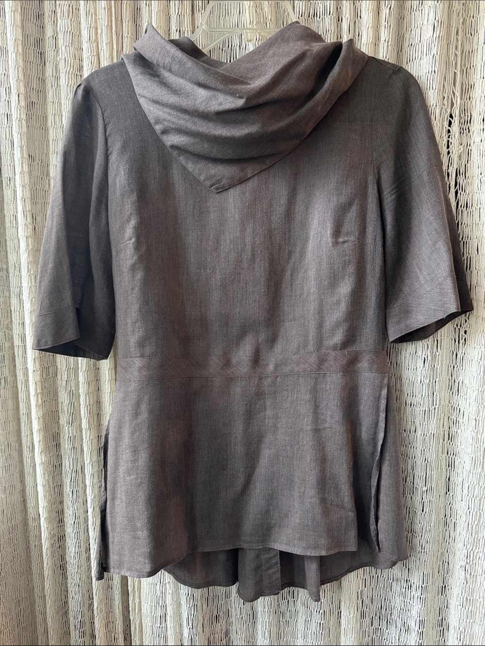 Born Taupe/clove colored Button-Front Peplum 1/2 Sleeve tunic - Picture 7 of 9